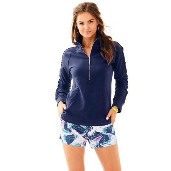 Lilly Pulitzer Skipper Solid Popover Lace Sleeve True Navy - Picture 1 of 7